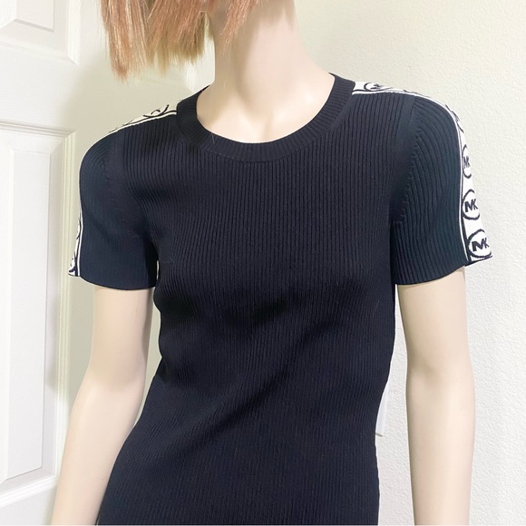 MICHAEL Michael Kors Jacquard Trimmed Ribbed Knit Bodycon Black Dress Size M - Picture 6 of 16